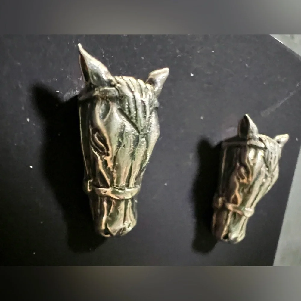 925 Silver Horse Head Earrings, Pierced - Picture 3 of 5